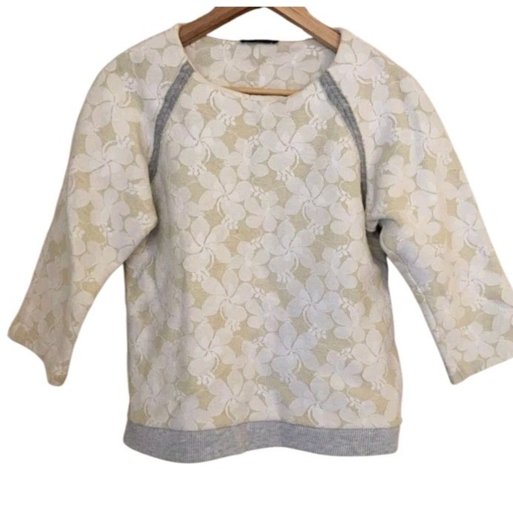 Zara W&B Collection Womens Lace Sweatshirt Size M Beige Gray‎ Crewneck